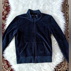 Aritzia TNA Midnight Blue Velvet Zip Up Jacket